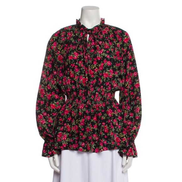 Authentic Dolce & Gabbana Rose Floral Silk AOP Blouse Shirt Top Ruffle Detail S - Picture 14 of 16